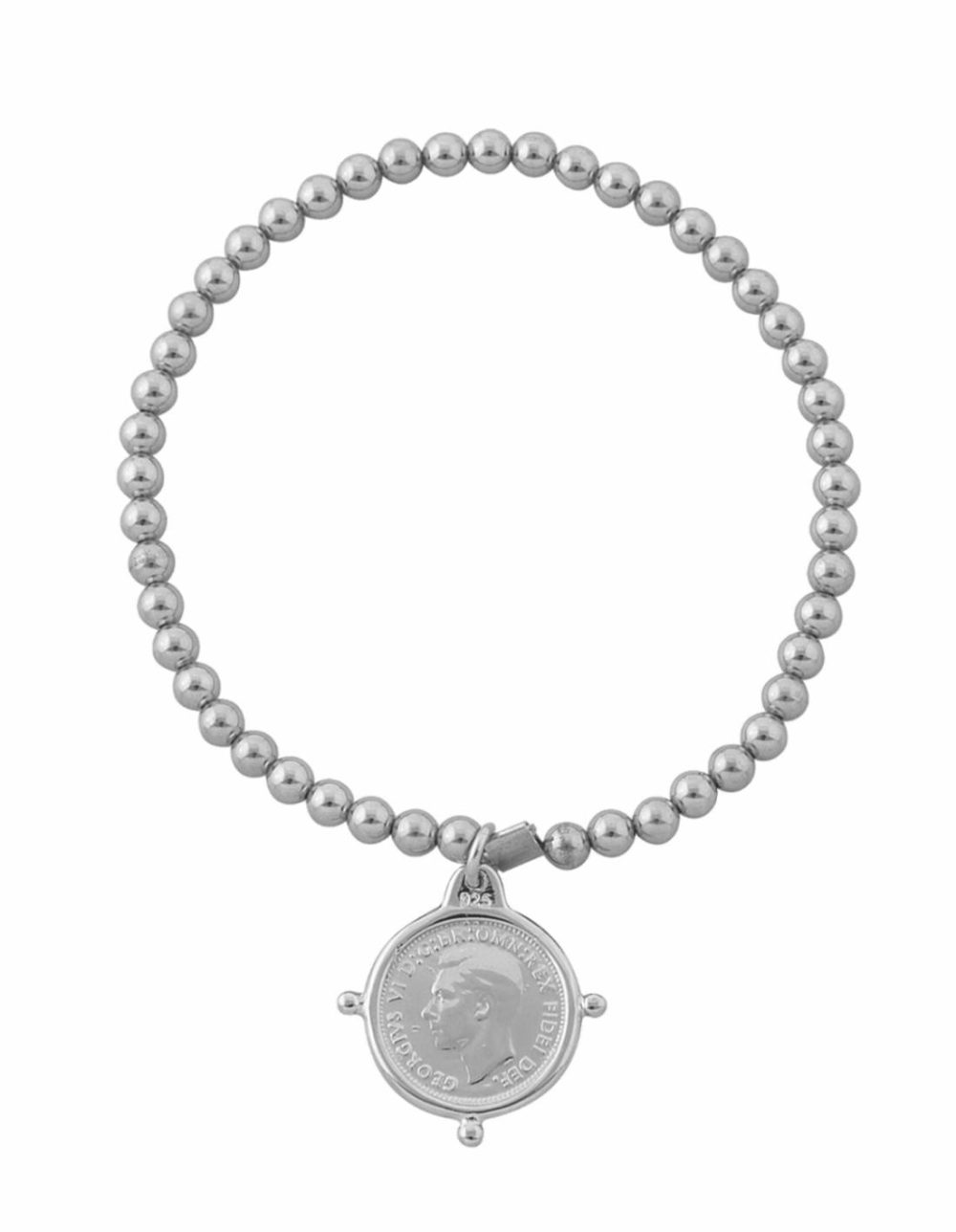 4Mm Stretchy Bracelet W/ Compass Frame Threepence – Silver Bracelets