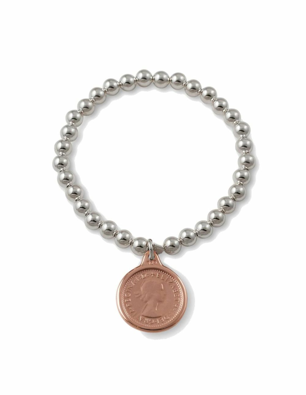 6Mm Stretchy Bracelet W/ Sixpence – Rose Gold Jewellery