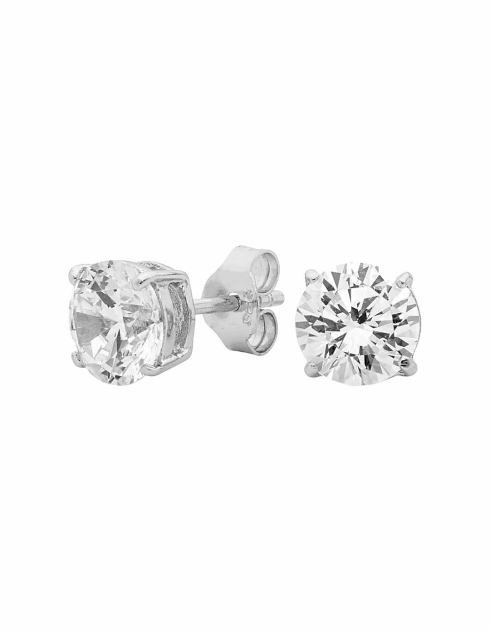 7Mm Clear Round Stud Earrings W/ Cz – Silver Earrings