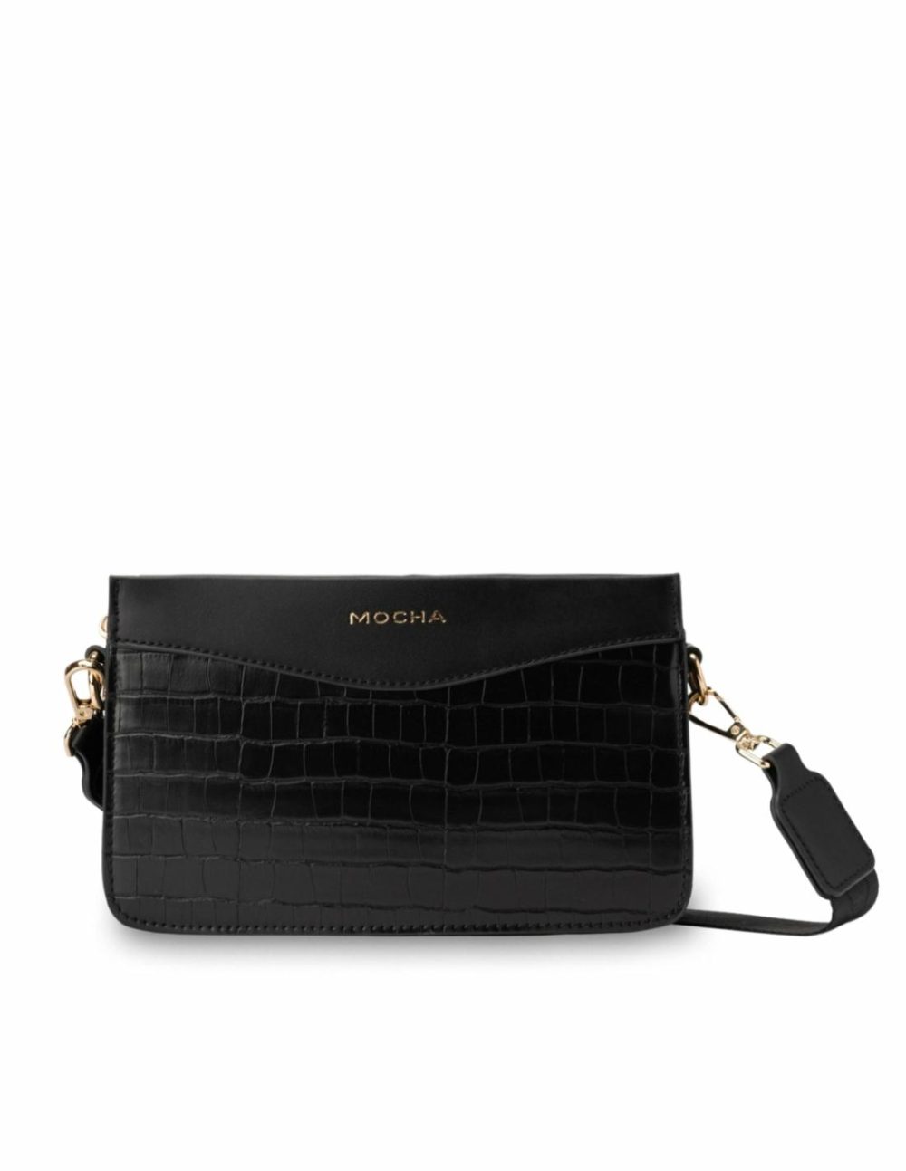 Bindi Croc-Embossed Box Crossbody – Black Bags