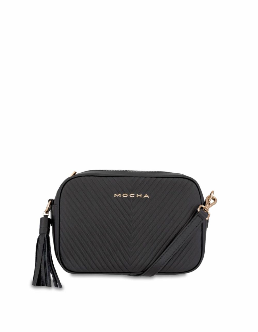 Chevron Box Leather Crossbody Bag – Black/Light Gold Bags