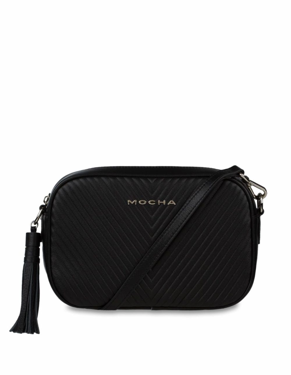 Chevron Box Leather Crossbody Bag – Black/Silver Bags