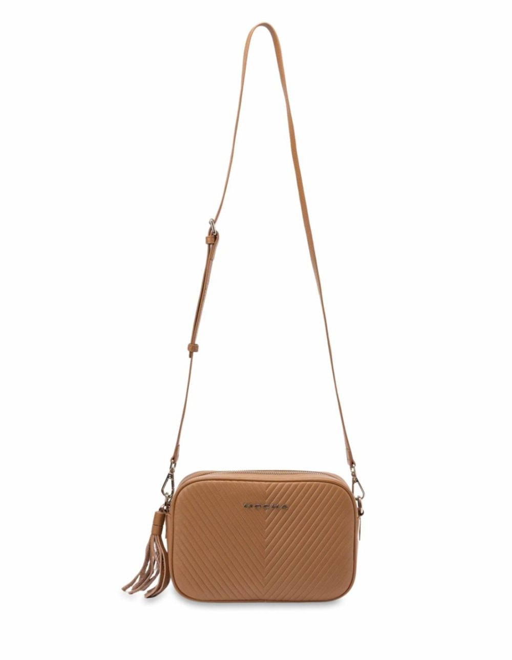 Chevron Box Leather Crossbody Bag- Coffee Bags