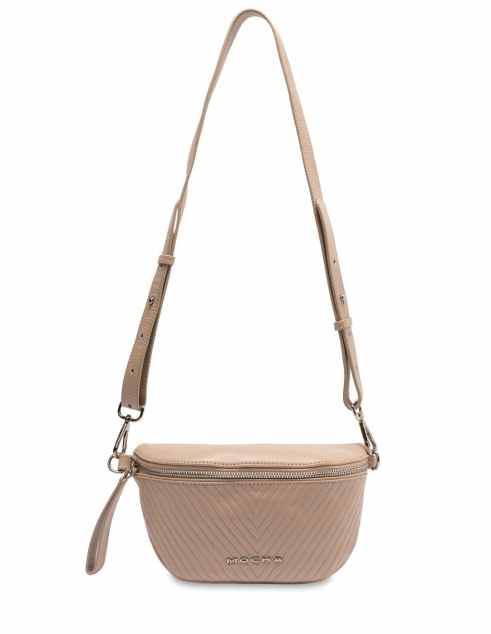 Chevron Leather Bum Bag- Beige Bags