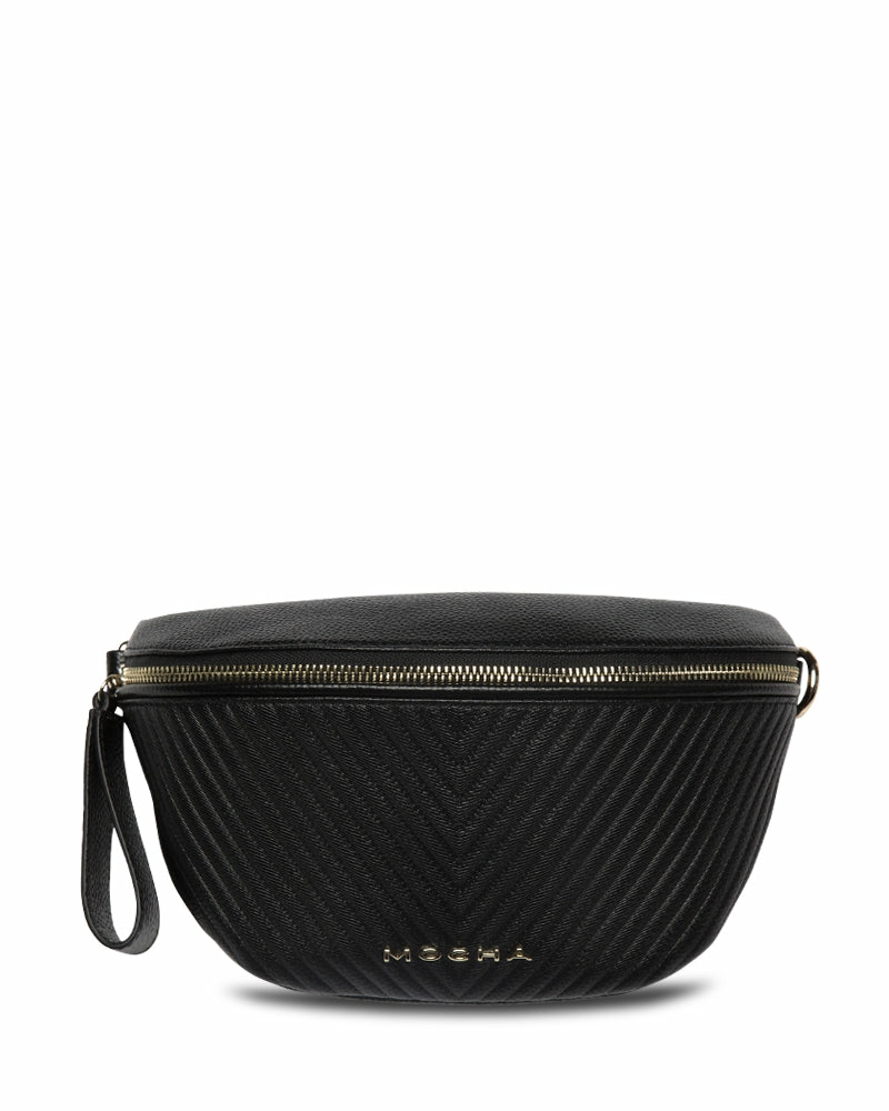 Chevron Leather Bum Bag- Black/ Lg Bags