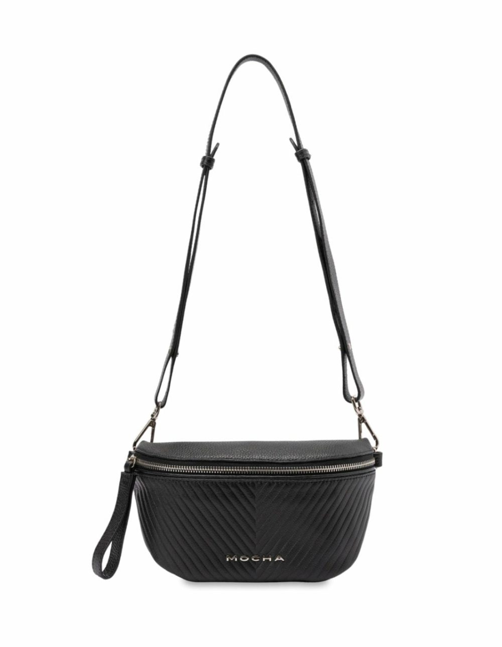 Chevron Leather Bum Bag- Black/Silver Bags