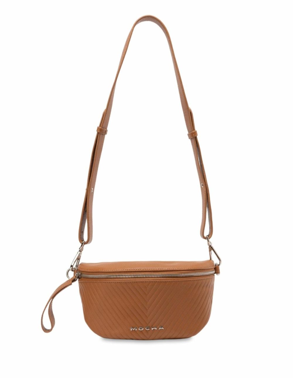 Chevron Leather Bum Bag- Tan Bags