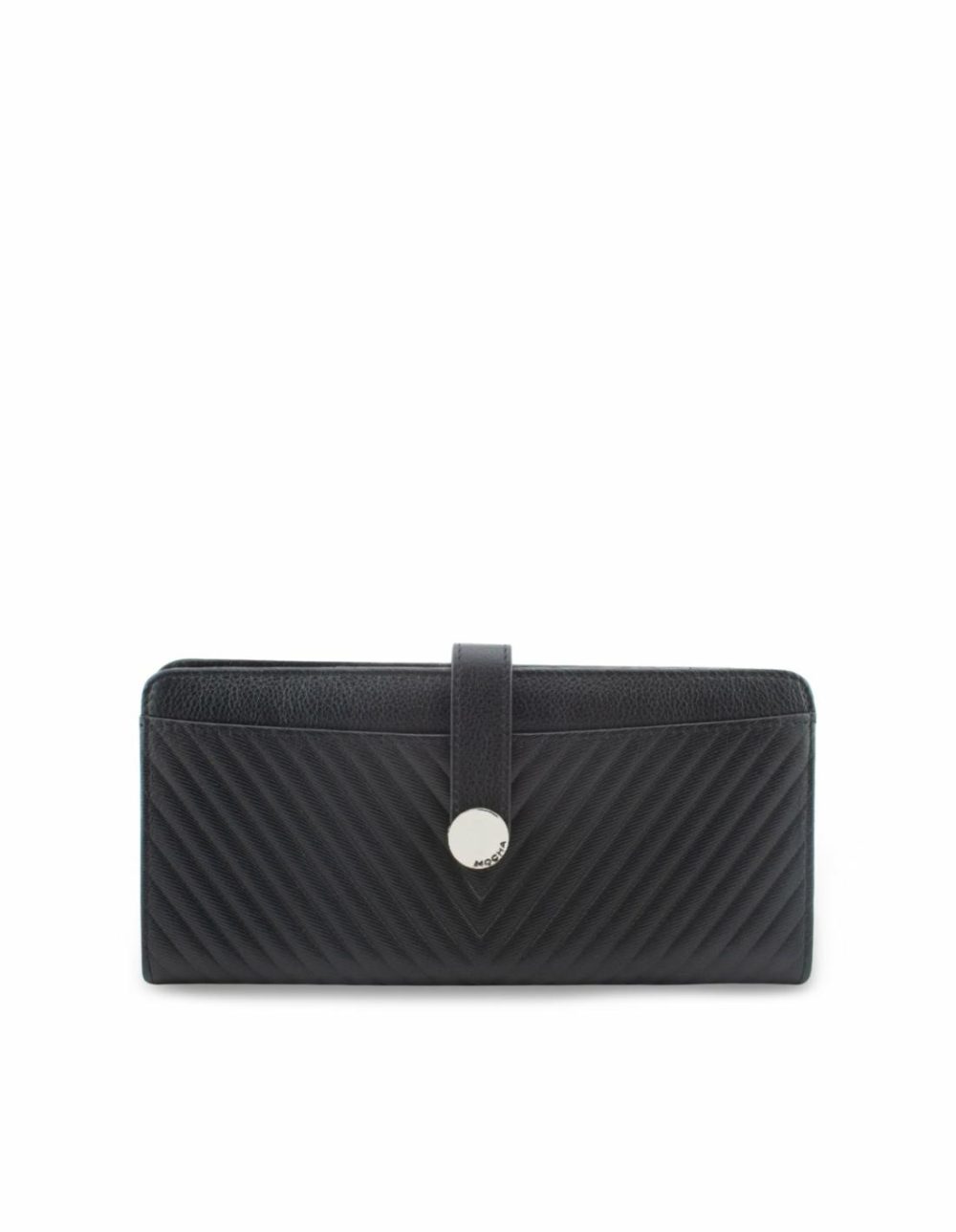 Chevron Leather Travel Wallet- Black/Silver Bags