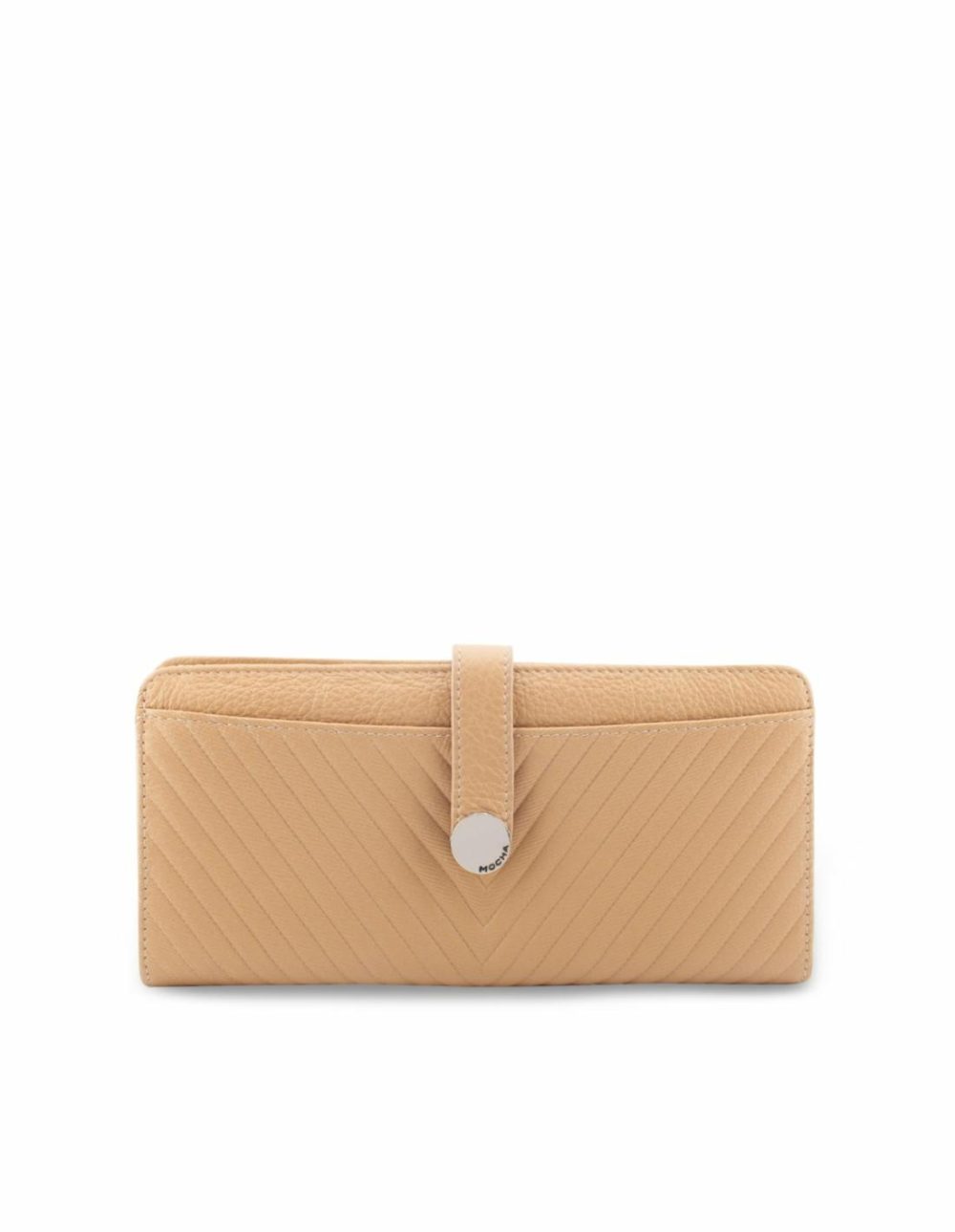 Chevron Leather Travel Wallet- Nude Bags