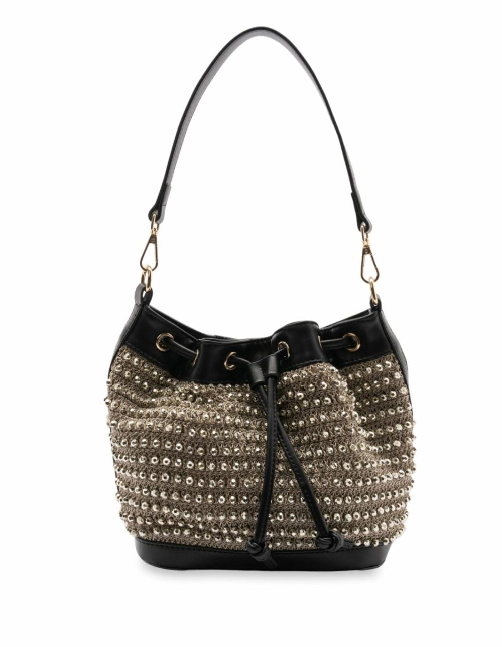 Kylie Bucket Beaded Bag – Gold/Taupe Bags