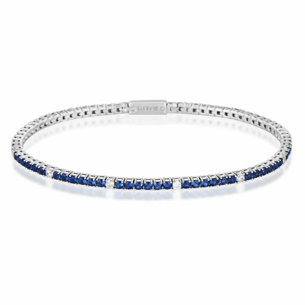 Milestone Sapphire Nano & White Cz 2Mm Tennis Bracelet Bracelets