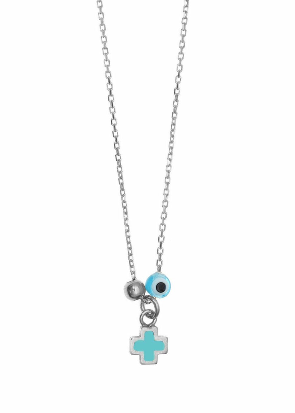 Necklace W/ Blue Enamel Cross- Silver Jewellery