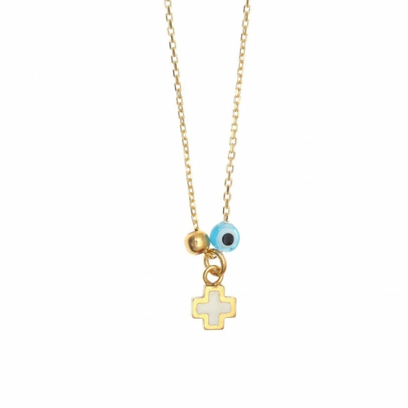 Necklace W/ White Enamel Cross- Gold Jewellery