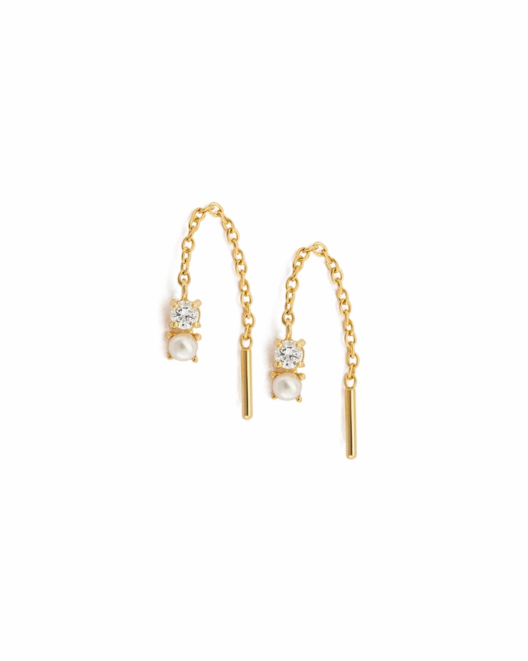 Pearl Topaz Threader – Gold Earrings