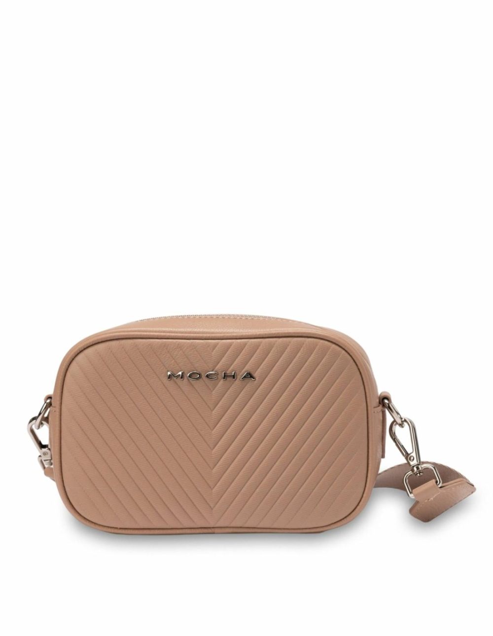 Petite Chevron Leather Crossbody – Taupe Bags