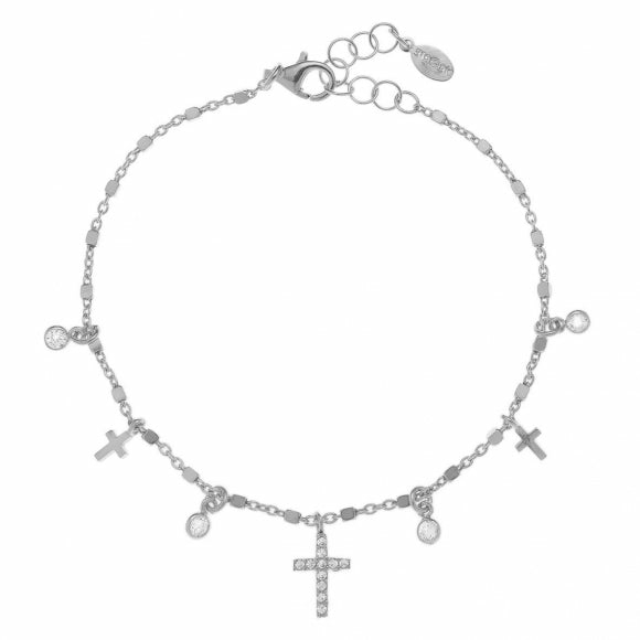 Simply Me/ Tiny Shiny Bracelet W/ Cz Cross & Cz – Silver Bracelets