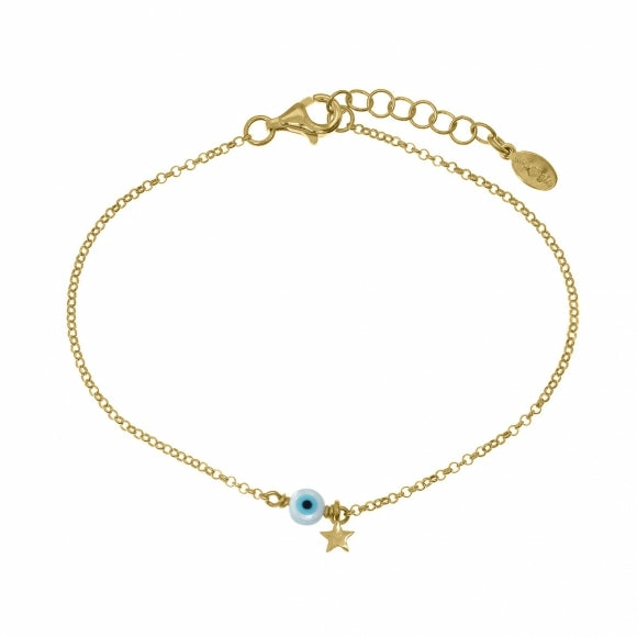 Simply Me/ Tiny Shiny Bracelet W/ Evil Eye & Star – Gold Bracelets