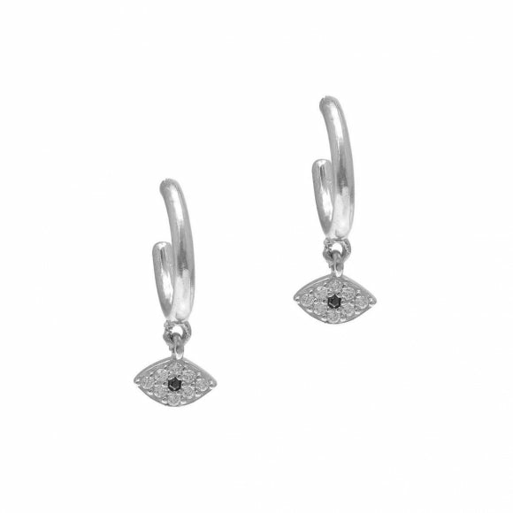 Simply Me/ Tiny Shiny Earrings W/ Cz Evil Eye – Silver Earrings