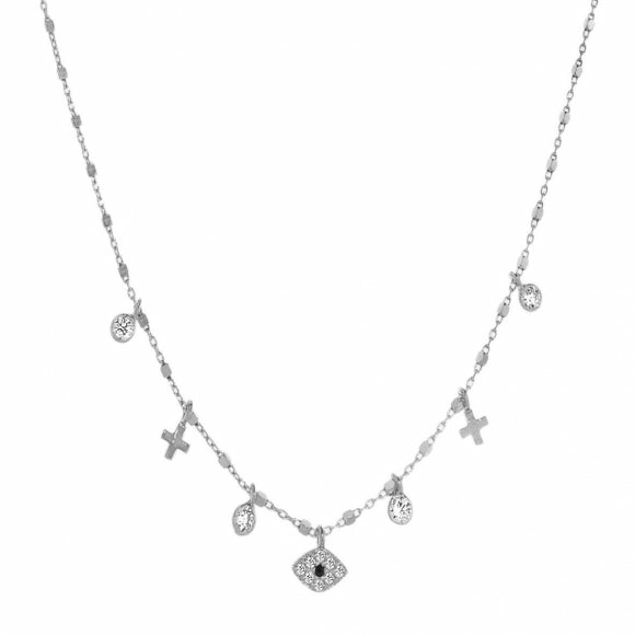 Simply Me/ Tiny Shiny Necklace W/ Cz Evil Eye & Cz – Silver Jewellery