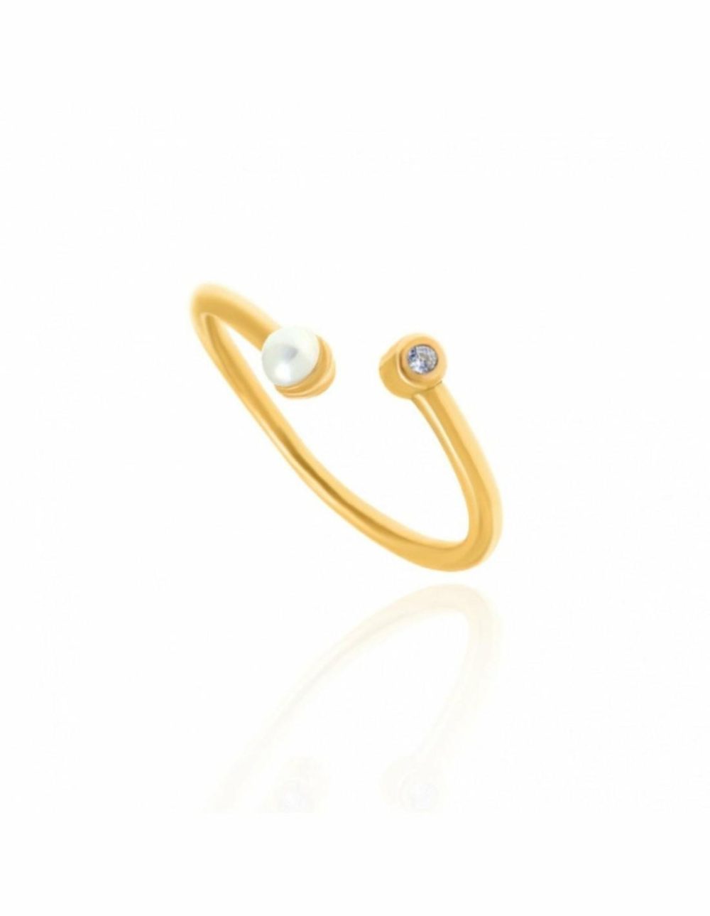 Simply Me Tiny Shiny Ring W/ Cz & Pearl- Gold Jewellery