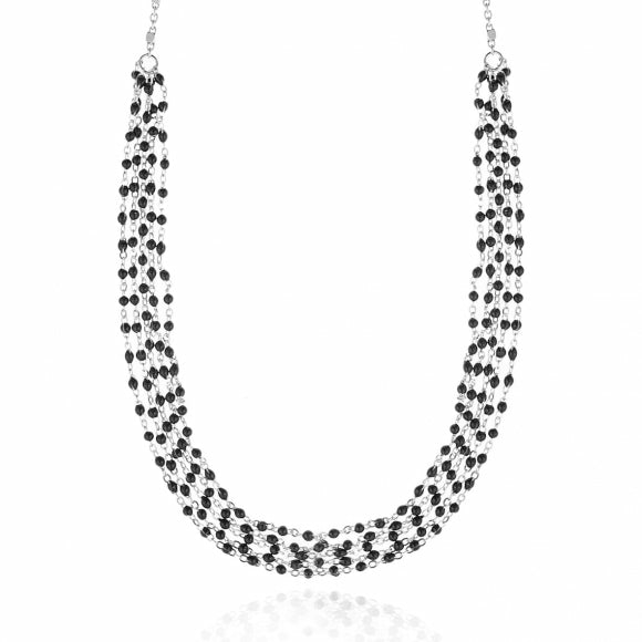 Simply Me/Tiny Shiny Multi Chain Necklace W/ Black Enamel Beads- Silver Jewellery