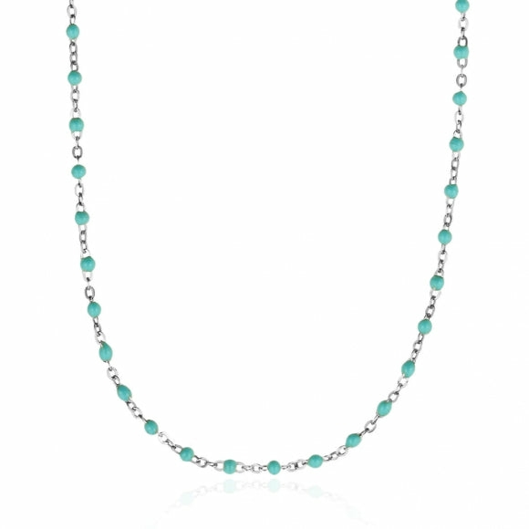 Simply Me/Tiny Shiny Single Chain Necklace W/ Light Blue Enamel Beads- Silver Jewellery