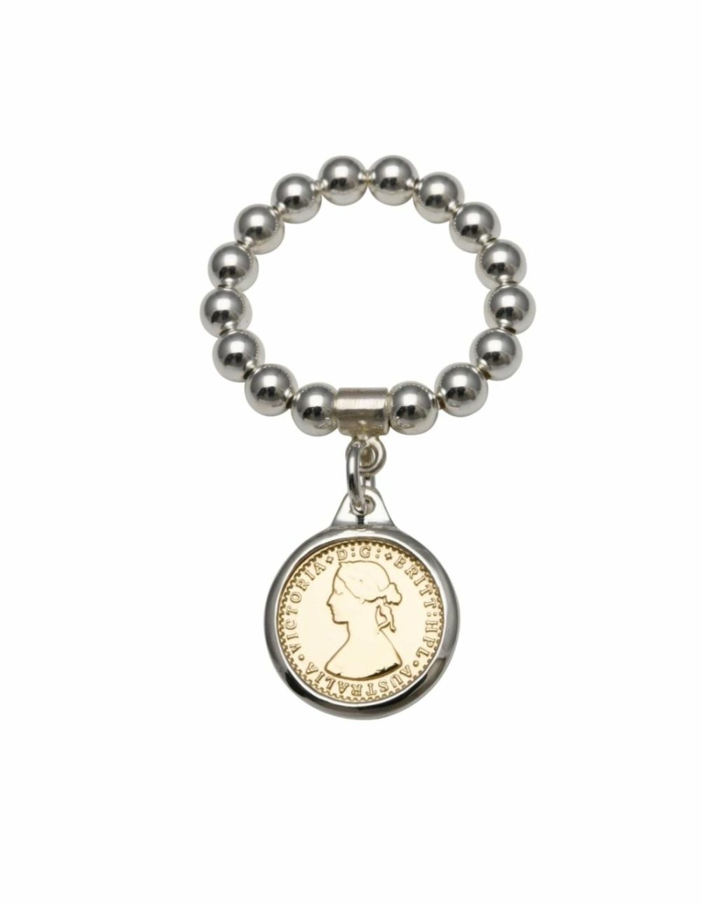 Single Strand Stretch Ring W/ Yellow Gold Mini Token Coin Jewellery