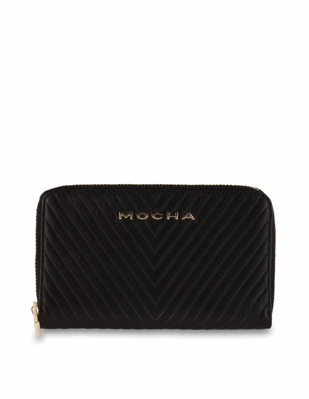 Small Chevron Leather Wallet – Black/Light Gold Bags