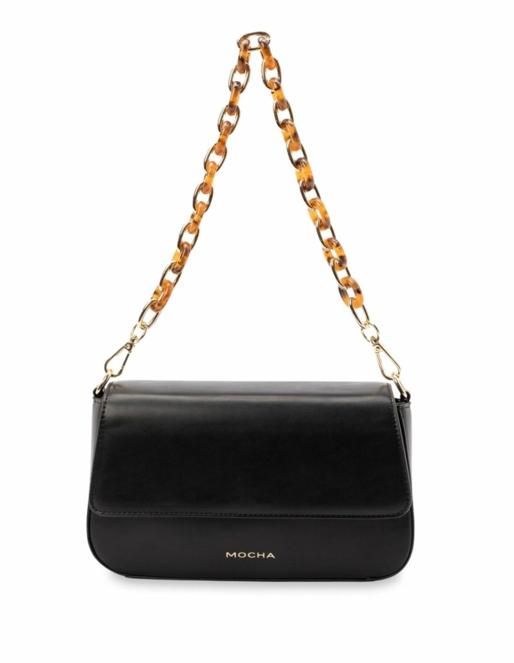 Sophie Tortoise Shell Chain Crossbody Bag- Black Bags