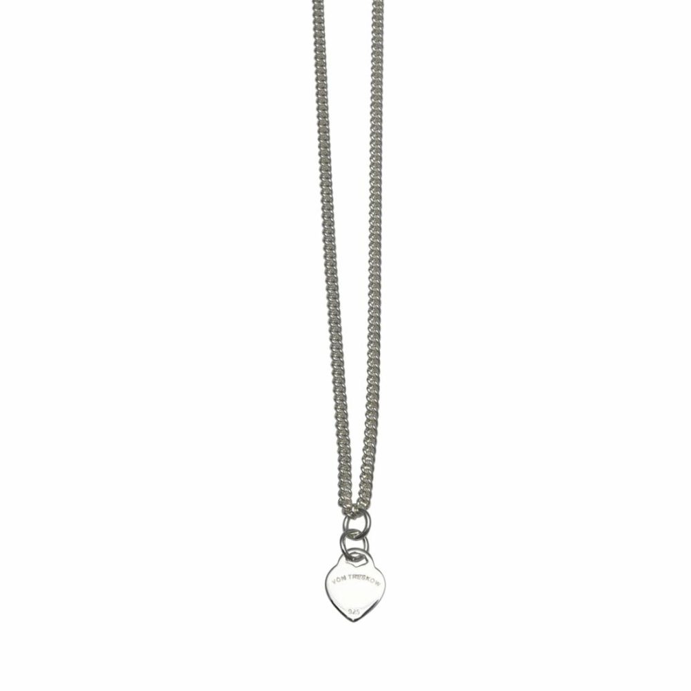 Ss Curb Chain Necklace W/ Large Vt Flat Heart Jewellery