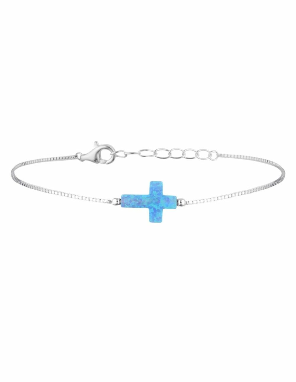 Sterling Silver Mini Cross Fine Bracelet – Light Blue Bracelets