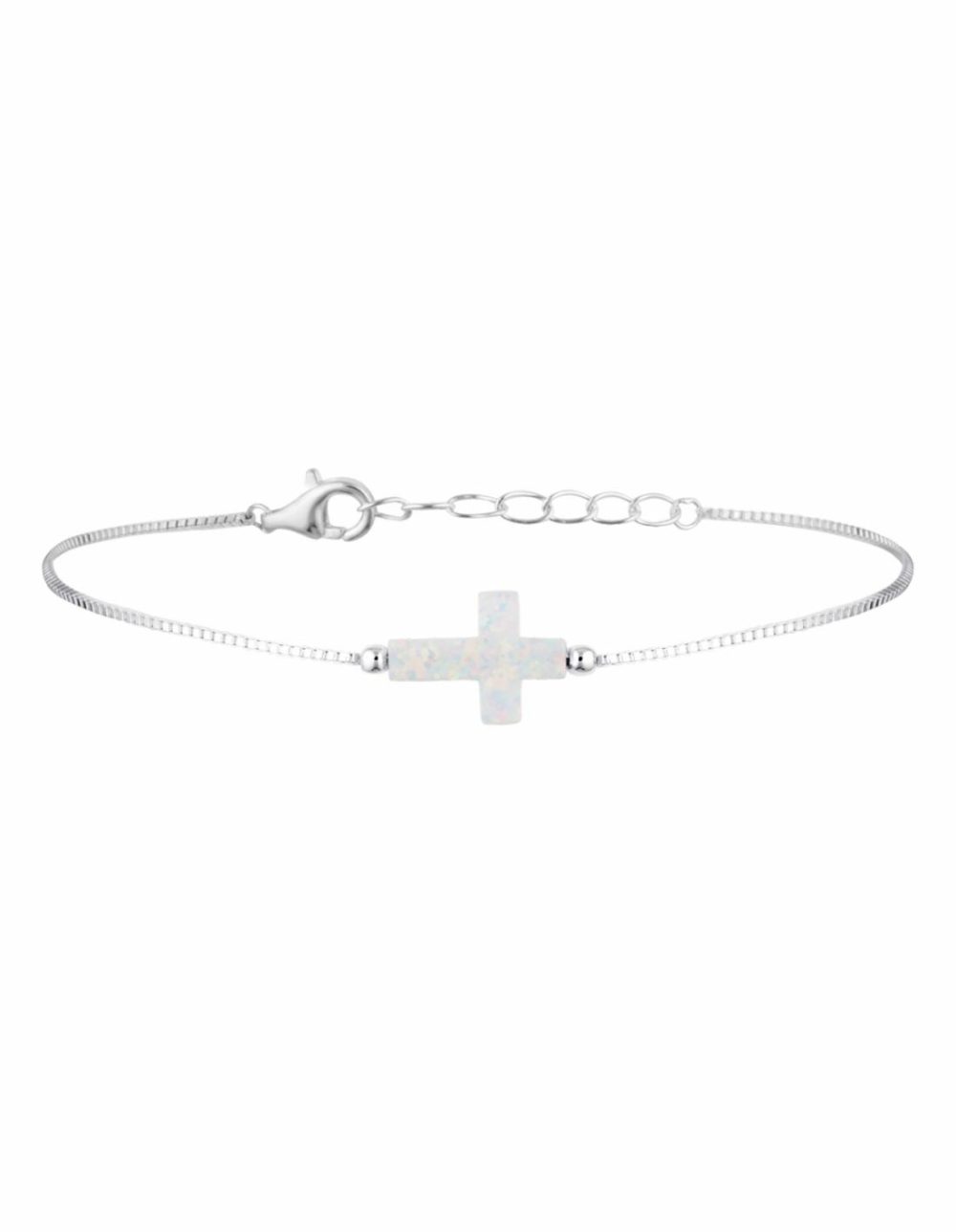 Sterling Silver Mini Cross Fine Bracelet – White Bracelets