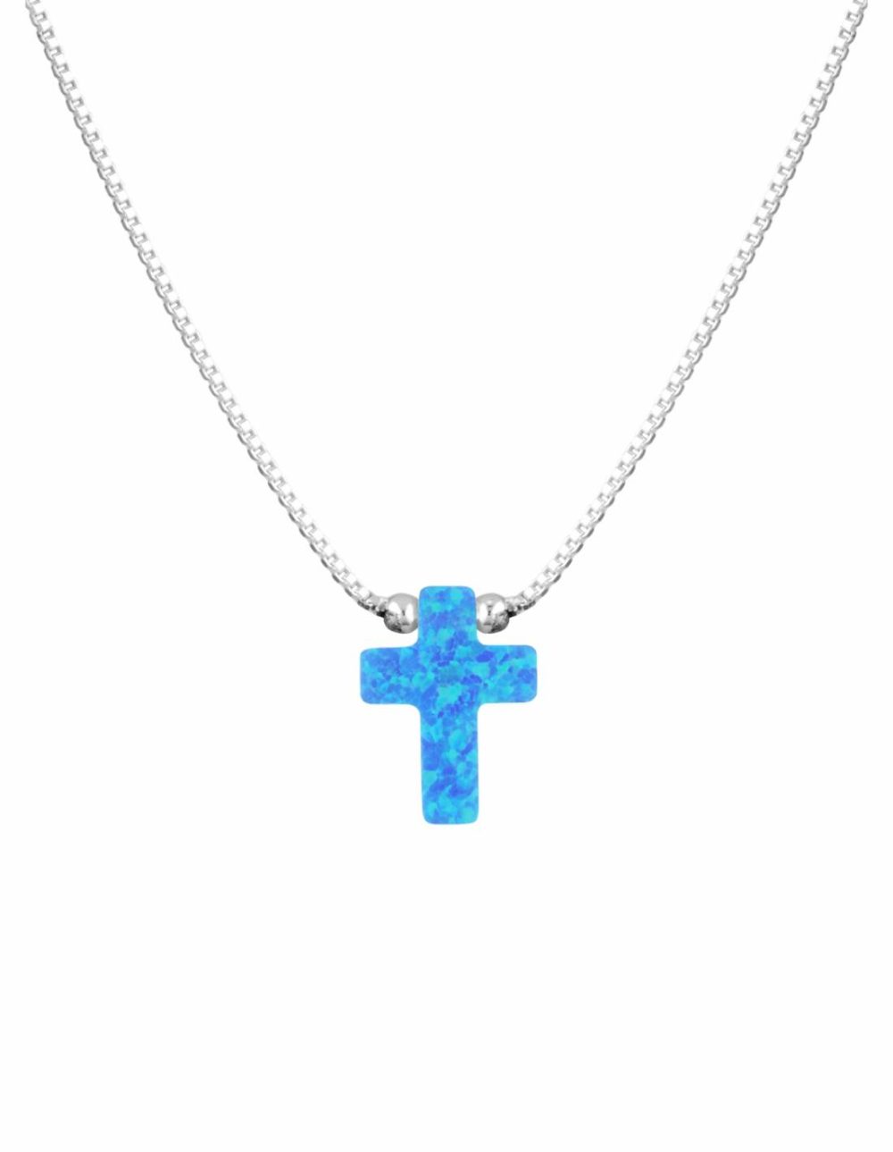 Sterling Silver Mini Cross Fine Necklace – Blue Jewellery