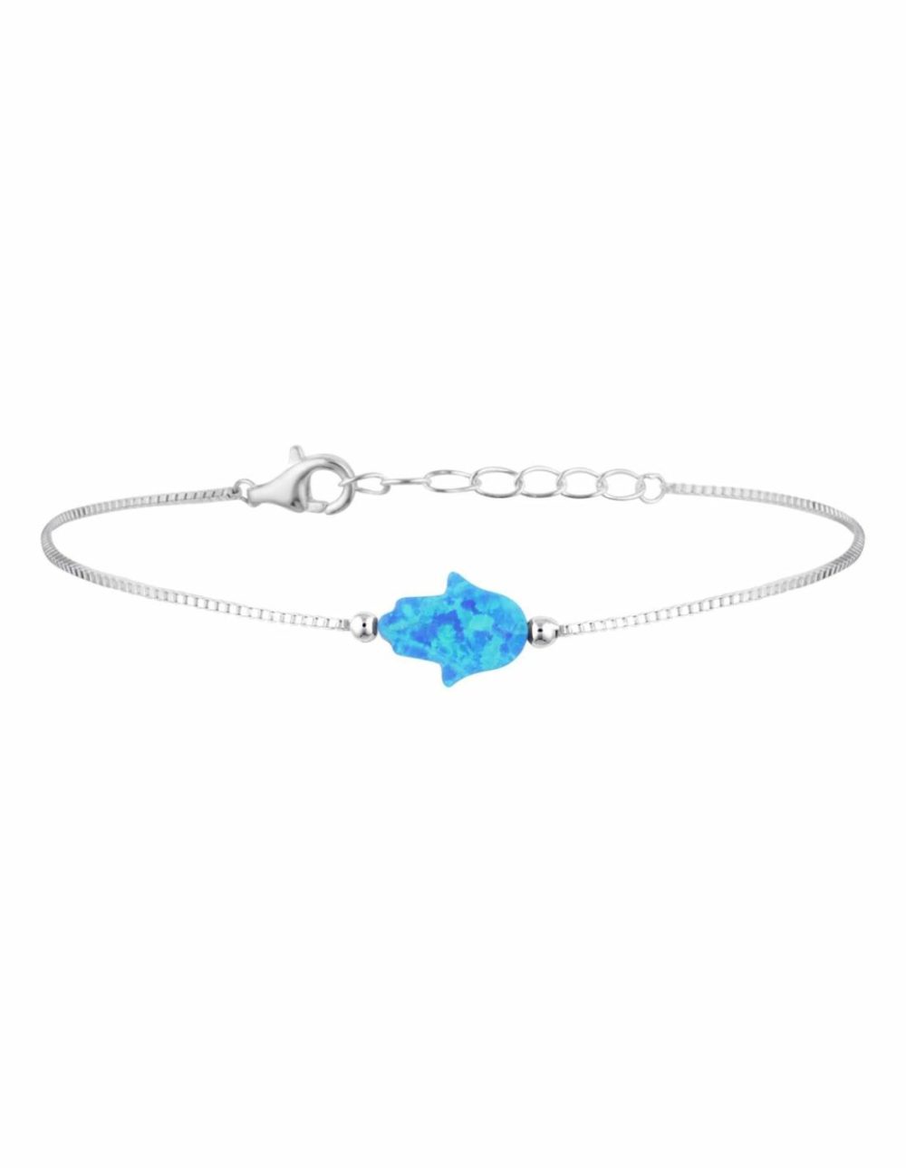 Sterling Silver Mini Hamsa Fine Bracelet – Blue Bracelets