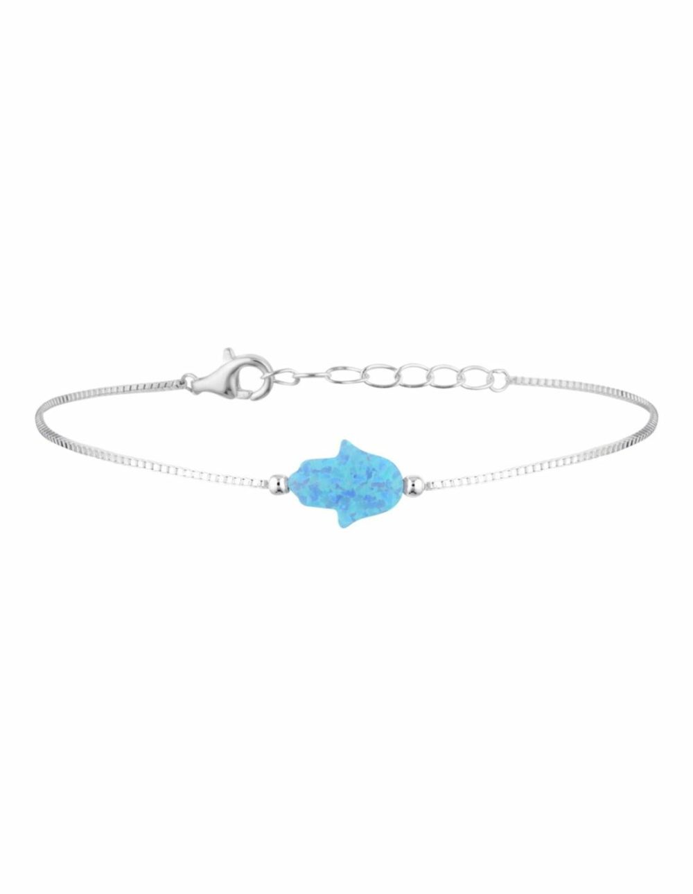 Sterling Silver Mini Hamsa Fine Bracelet – Light Blue Bracelets