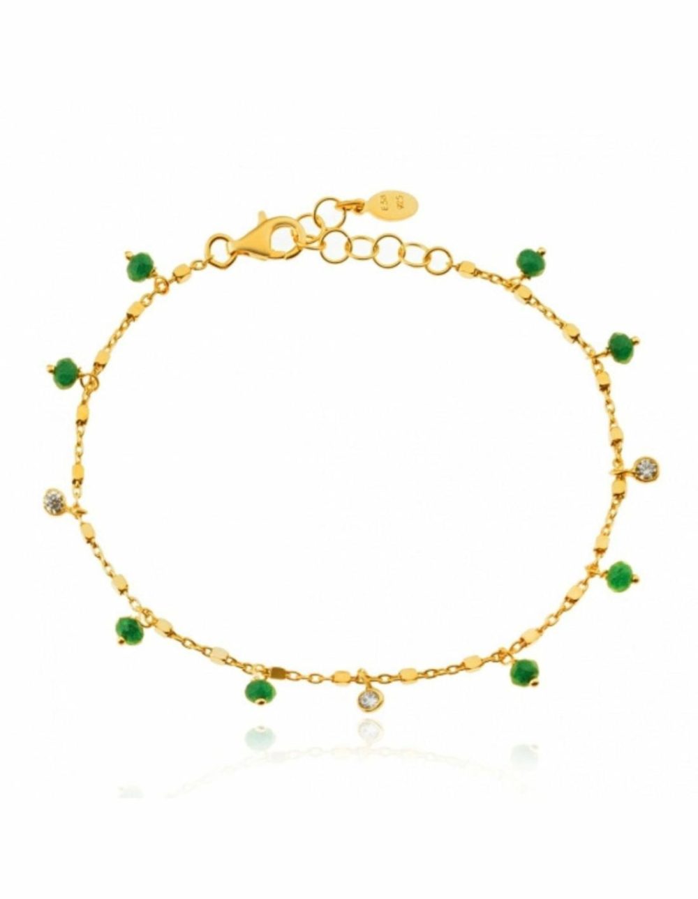 Tiny Shiny Bracelet W/ Cz & Green Gems Bracelets