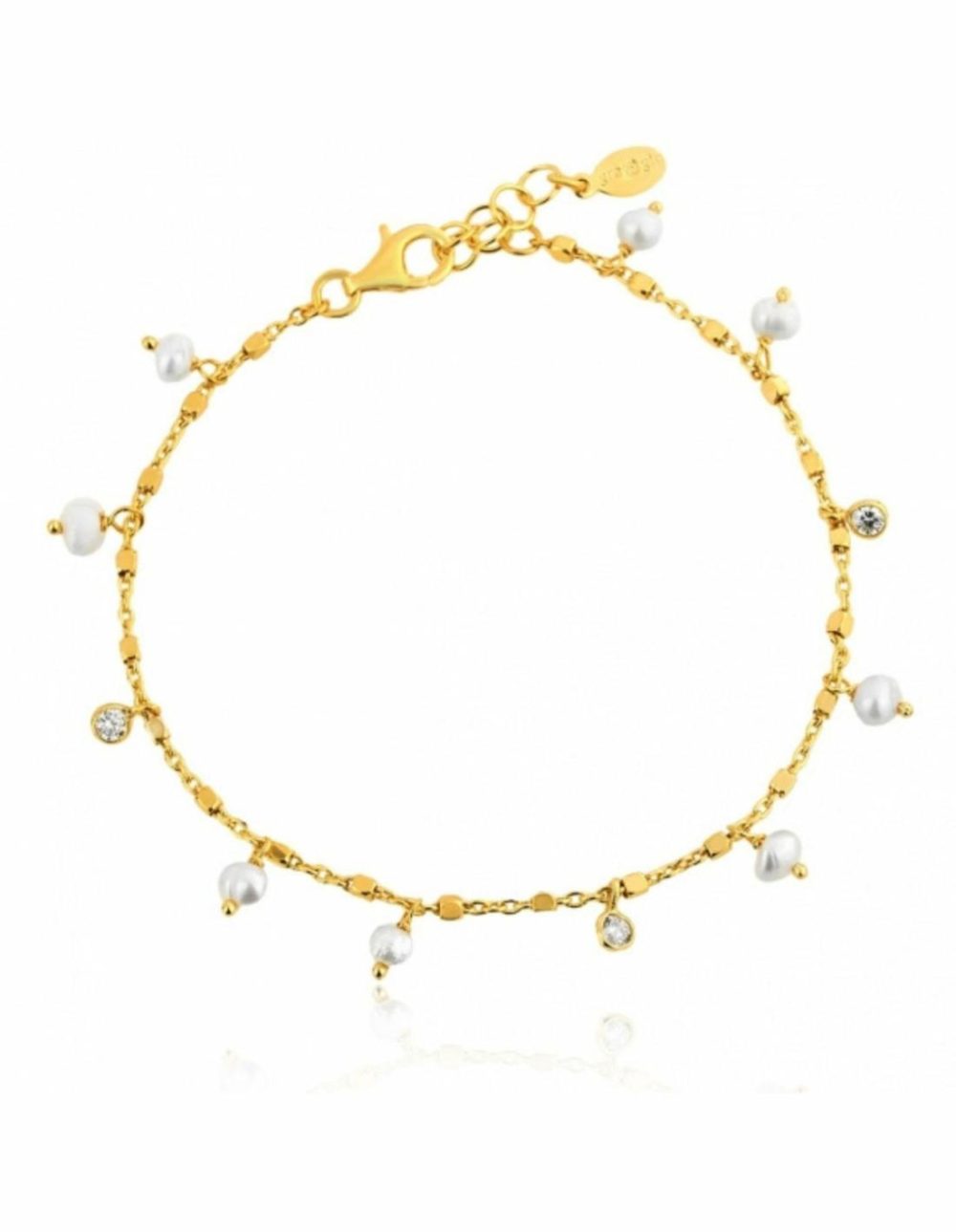 Tiny Shiny Bracelet W/ Cz & Pearls- Gold Bracelets