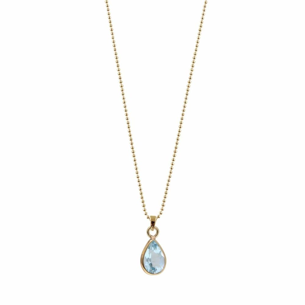 Yg Plated Fine Curb Chain Necklace W/ 9X6Mm Pear Blue Topaz Jewellery