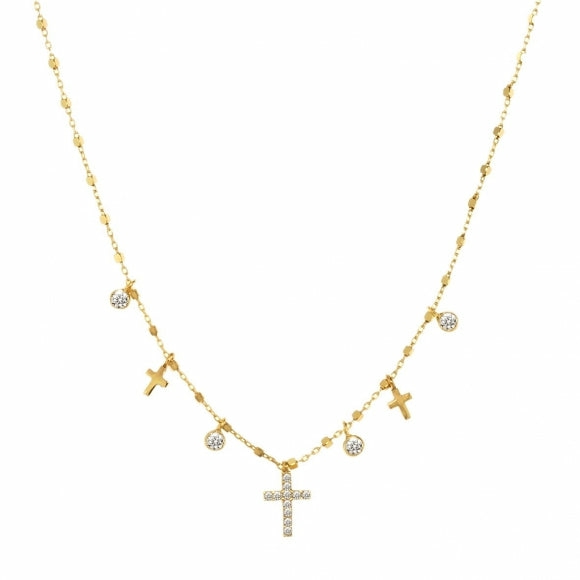 Simply Me/ Tiny Shiny Necklace W/ Cz Cross & Cz – Gold Jewellery